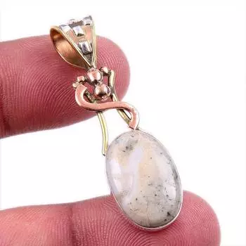 Natural Dendrite Opal 925 Solid Sterling Silver Gift TwoTone Pendant 1.75 f8s23