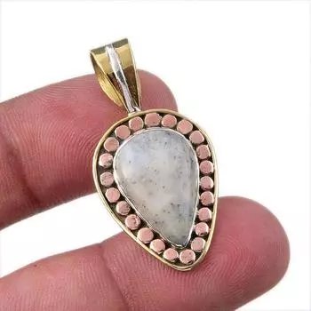 Natural Dendrite Opal 925 Solid Sterling Silver Gift TwoTone Pendant 1.50 u4O58