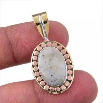 Natural Dendrite Opal 925 Solid Sterling Silver Gift TwoTone Pendant 1.50 t8t53