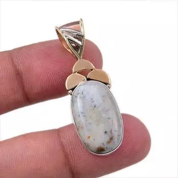 Natural Dendrite Opal 925 Solid Sterling Silver Gift TwoTone Pendant 1.50 k0l48
