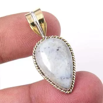 Natural Dendrite Opal 925 Solid Sterling Silver Gift TwoTone Pendant 1.25 F0n31