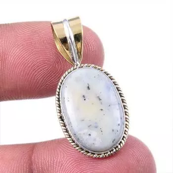 Natural Dendrite Opal 925 Solid Sterling Silver Gift TwoTone Pendant 1.25 A0Y11