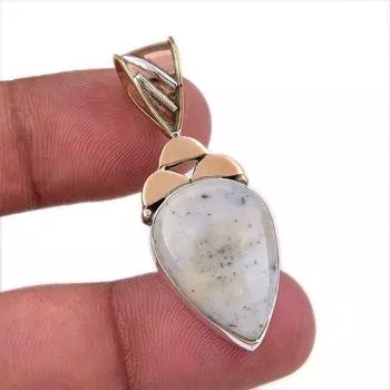 Natural Dendrite Opal 925 Solid Sterling Silver Gift TwoTone Pendant 1.75 U2C71