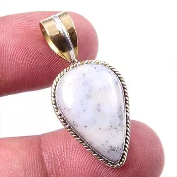 Natural Dendrite Opal 925 Solid Sterling Silver Gift TwoTone Pendant 1.50 Y2a51