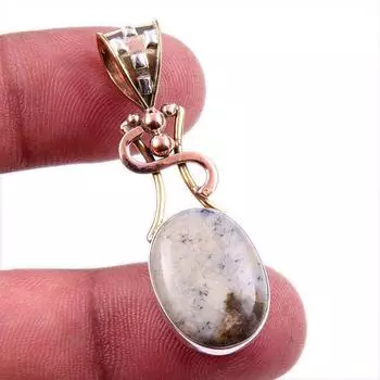 Natural Dendrite Opal 925 Solid Sterling Silver Gift TwoTone Pendant 1.75 S1Y76