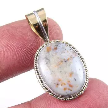 Natural Dendrite Opal 925 Solid Sterling Silver Gift TwoTone Pendant 1.25 u1q28