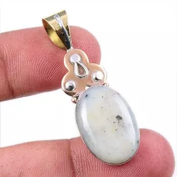 Natural Dendrite Opal 925 Solid Sterling Silver Gift TwoTone Pendant 1.75 K3A97