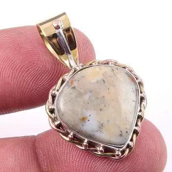 Natural Dendrite Opal 925 Solid Sterling Silver Gift TwoTone Pendant 1.25 a7d67