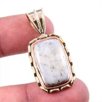 Natural Dendrite Opal 925 Solid Sterling Silver TwoTone Gift Pendant 1.5 R4D27