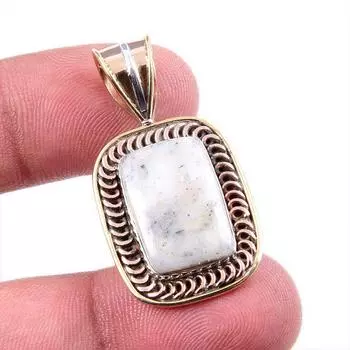 Natural Dendrite Opal 925 Solid Sterling Silver TwoTone Gift Pendant 1.5 i6k91