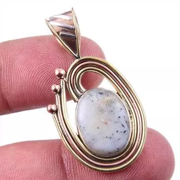 Natural Dendrite Opal 925 Solid Sterling Silver Gift TwoTone Pendant 1.50 L2w28