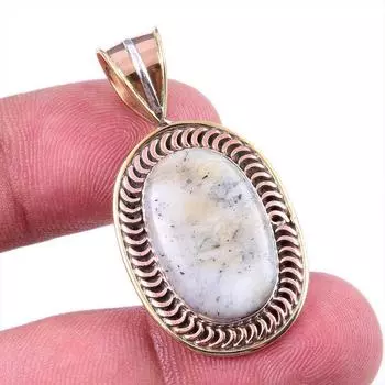 Natural Dendrite Opal 925 Solid Sterling Silver Gift TwoTone Pendant 1.50 u7n99