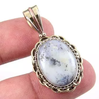 Natural Dendrite Opal 925 Solid Sterling Silver Gift TwoTone Pendant 1.50 Z5E43
