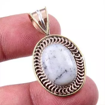 Natural Dendrite Opal 925 Solid Sterling Silver Gift TwoTone Pendant 1.50 D3K42