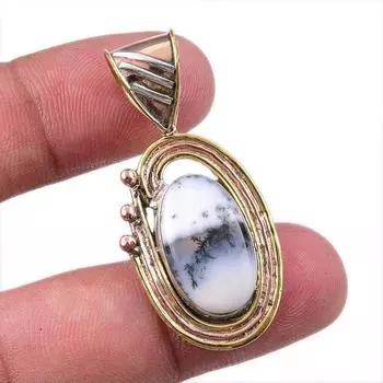 Natural Dendrite Opal 925 Solid Sterling Silver Gift TwoTone Pendant 1.75 k1l89