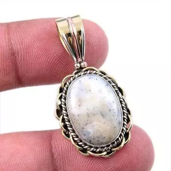 Natural Dendrite Opal 925 Solid Sterling Silver Gift TwoTone Pendant 1.50 H9L38