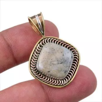 Natural Dendrite Opal 925 Solid Sterling Silver Gift TwoTone Pendant 1.50 c5h11