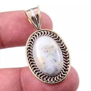 Natural Dendrite Opal 925 Solid Sterling Silver Gift TwoTone Pendant 1.50 y7F42