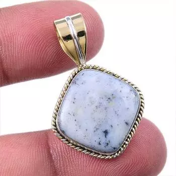 Natural Dendrite Opal 925 Solid Sterling Silver Gift TwoTone Pendant 1.25 T8I04
