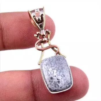 Natural Dendrite Opal 925 Solid Sterling Silver Gift TwoTone Pendant 1.75 w3W10