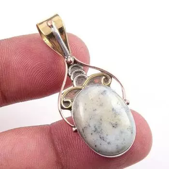 Natural Dendrite Opal 925 Solid Sterling Silver Gift TwoTone Pendant 1.50 I2Q78