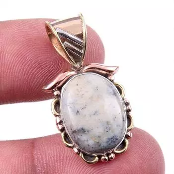 Natural Dendrite Opal 925 Solid Sterling Silver Gift TwoTone Pendant 1.25 U9N05