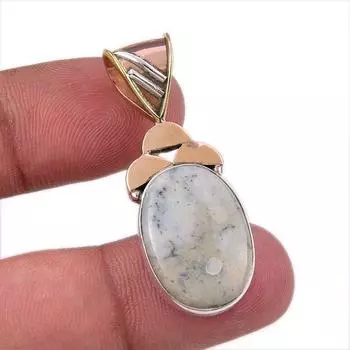 Natural Dendrite Opal 925 Solid Sterling Silver Gift TwoTone Pendant 1.50 C4q85