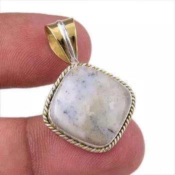 Natural Dendrite Opal 925 Solid Sterling Silver Gift TwoTone Pendant 1.25 v7k81