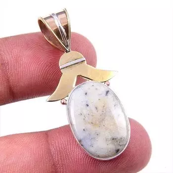 Natural Dendrite Opal 925 Solid Sterling Silver Gift TwoTone Pendant 1.50 w5u86
