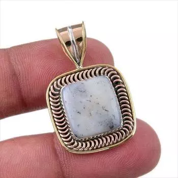 Natural Dendrite Opal 925 Solid Sterling Silver Gift TwoTone Pendant 1.25 u8u25