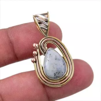 Natural Dendrite Opal 925 Solid Sterling Silver Gift TwoTone Pendant 1.50 E5Q87