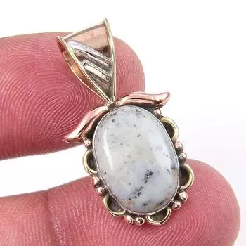 Natural Dendrite Opal 925 Solid Sterling Silver Gift TwoTone Pendant 1.25 r9j27
