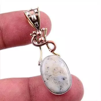 Natural Dendrite Opal 925 Solid Sterling Silver Gift TwoTone Pendant 1.75 R0N68