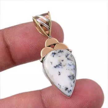 Natural Dendrite Opal 925 Solid Sterling Silver Gift TwoTone Pendant 1.50 l6V51