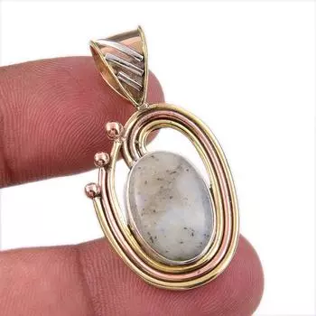 Natural Dendrite Opal 925 Solid Sterling Silver Gift TwoTone Pendant 1.50 v3o48