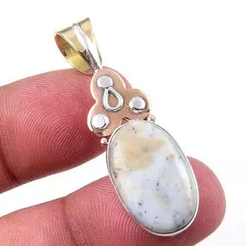 Natural Dendrite Opal 925 Solid Sterling Silver Gift TwoTone Pendant 1.75 w2V61