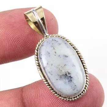 Natural Dendrite Opal 925 Solid Sterling Silver Gift TwoTone Pendant 1.25 v1K06