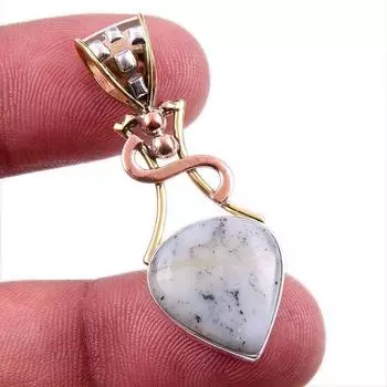 Natural Dendrite Opal 925 Solid Sterling Silver Gift TwoTone Pendant 1.75 n7K18