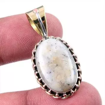 Natural Dendrite Opal 925 Solid Sterling Silver Gift TwoTone Pendant 1.50 y9H49