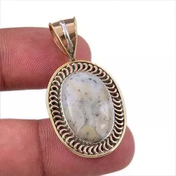 Natural Dendrite Opal 925 Solid Sterling Silver Gift TwoTone Pendant 1.50 m6T59