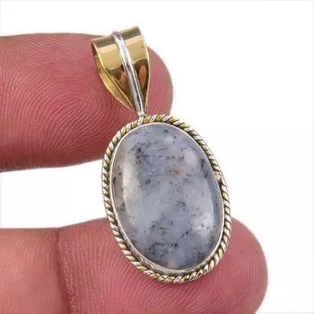 Natural Dendrite Opal 925 Solid Sterling Silver Gift TwoTone Pendant 1.25 H7G87