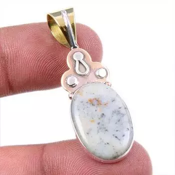 Natural Dendrite Opal 925 Solid Sterling Silver Gift TwoTone Pendant 1.75 I8h88