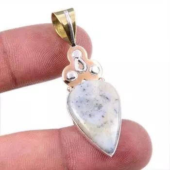 Natural Dendrite Opal 925 Solid Sterling Silver Gift TwoTone Pendant 1.75 t7G54