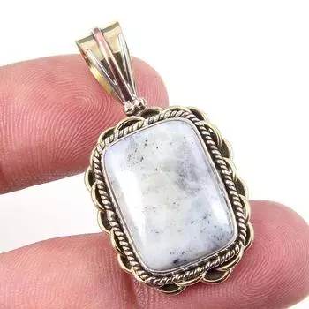 Natural Dendrite Opal 925 Solid Sterling Silver Gift TwoTone Pendant 1.50 E3P24