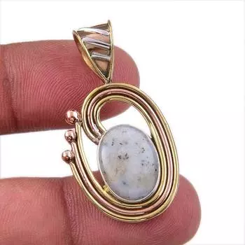 Natural Dendrite Opal 925 Solid Sterling Silver Gift TwoTone Pendant 1.50 L1B32