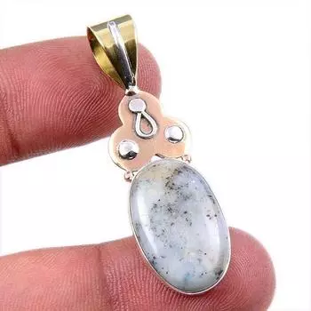 Natural Dendrite Opal 925 Solid Sterling Silver Gift TwoTone Pendant 1.75 a0n43