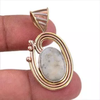 Natural Dendrite Opal 925 Solid Sterling Silver Gift TwoTone Pendant 1.50 k3n13