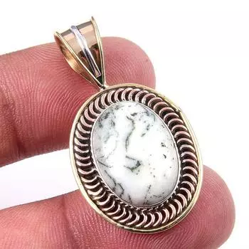 Natural Dendrite Opal 925 Solid Sterling Silver Gift TwoTone Pendant 1.50 o9l91