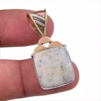 Natural Dendrite Opal 925 Solid Sterling Silver Gift TwoTone Pendant 1.50 i4P73