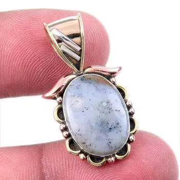 Natural Dendrite Opal 925 Solid Sterling Silver Gift TwoTone Pendant 1.25 g6d88